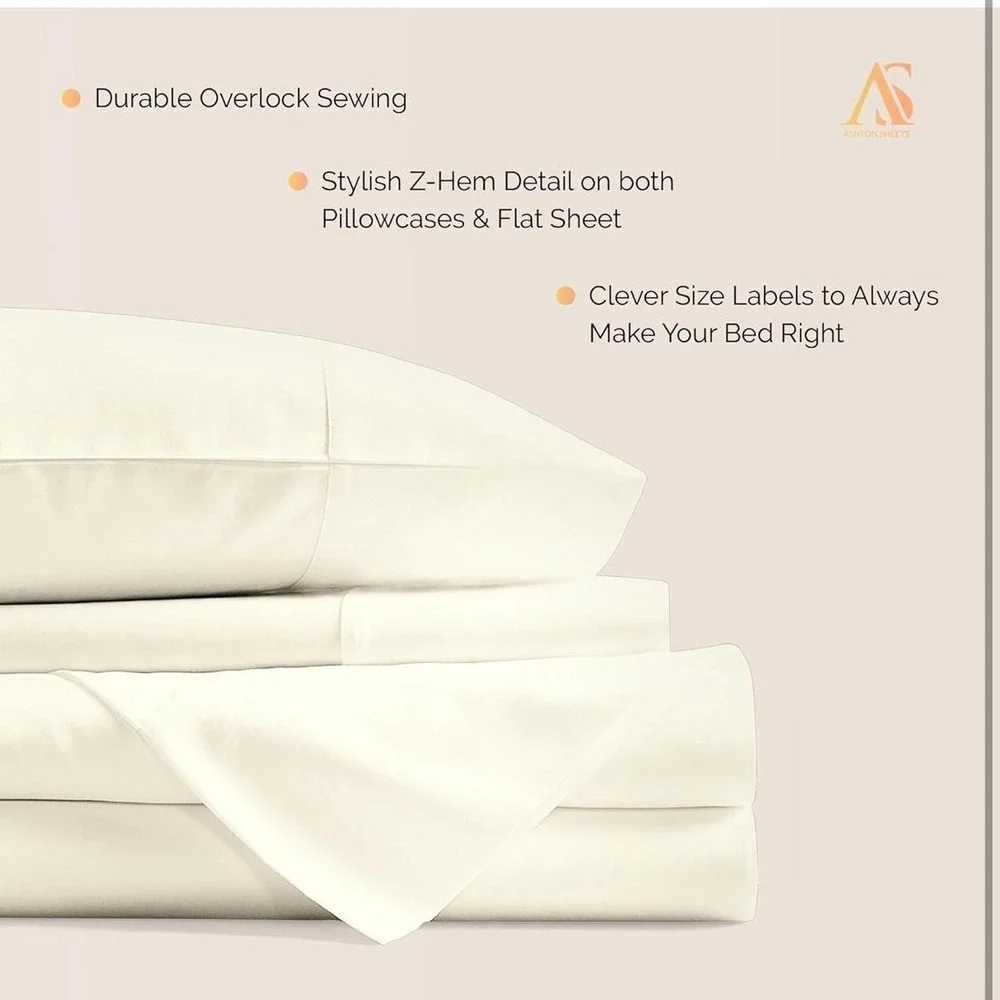 Ashton Sheets King Sheet Set 100% Egyptian Cotton Beige Sateen Cooling Soft